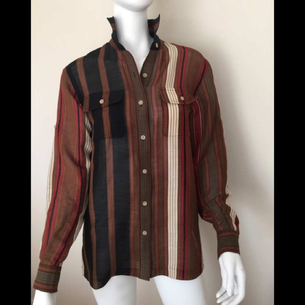 NWT Ralph Lauren silk/linen striped tunic blouse